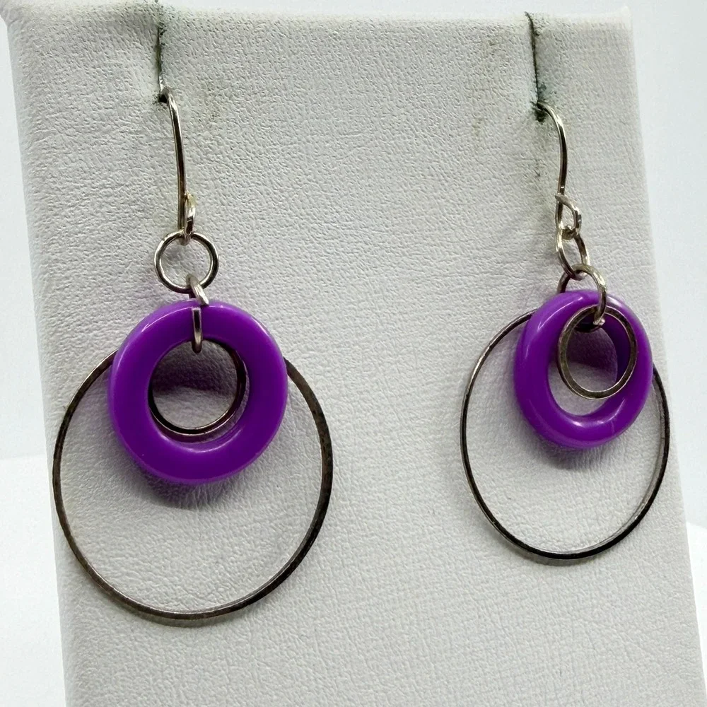 Vibrant Purple Ring Dangle Earrings Statement Geometric Boho Y2K Minimalist Chic